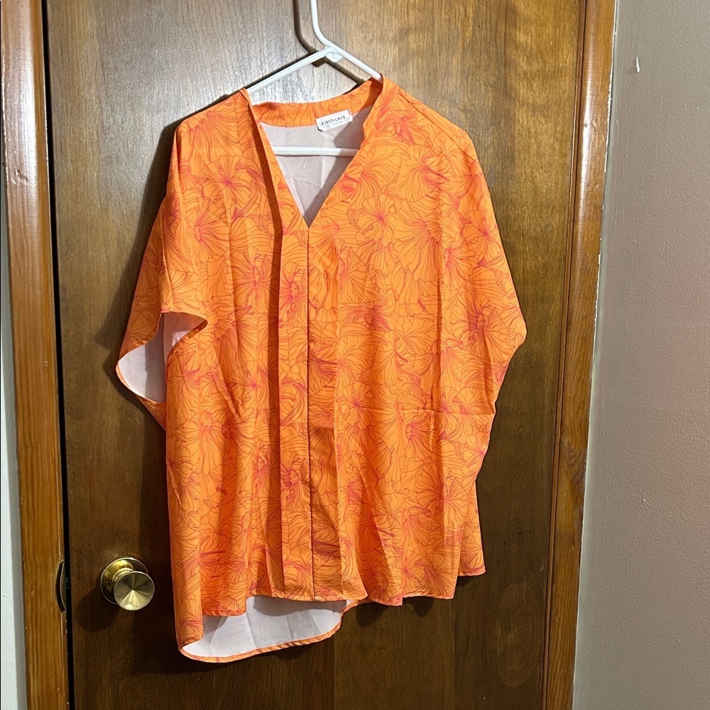 First Love Orange and Pink Floral Shirt
